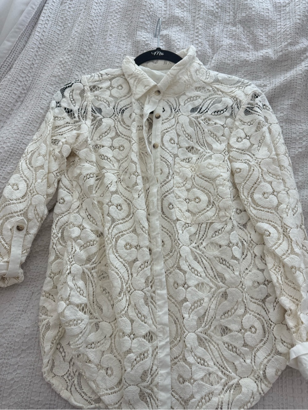 Anthropologie Maeve Ivory Crochet Lace Button-Down Blouse